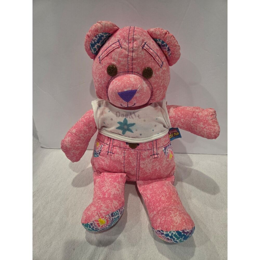 Vintage 1995 Tyco Doodle Bear Plush Pink Denim Overalls Washable 90s